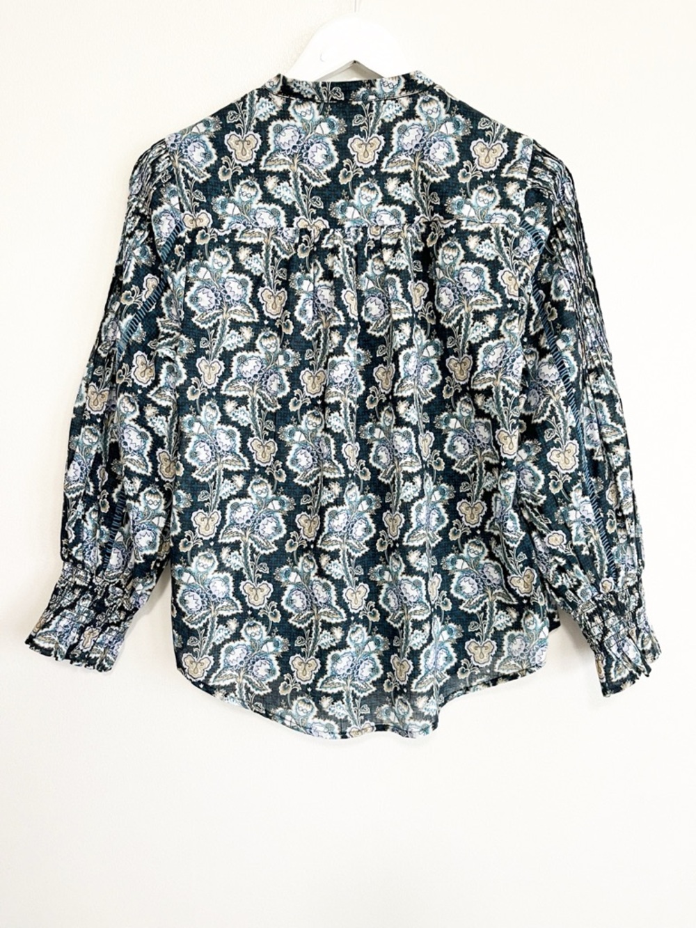 BOGO! Anthropologie Cotton Pintuck Peasant Blouse Blue Floral Motif XXS - Picture 8 of 11